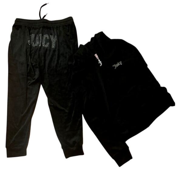 Vintage Y2K Juicy Couture Velour Tracksuit Jacket Jogger Set Black M - Picture 3 of 8